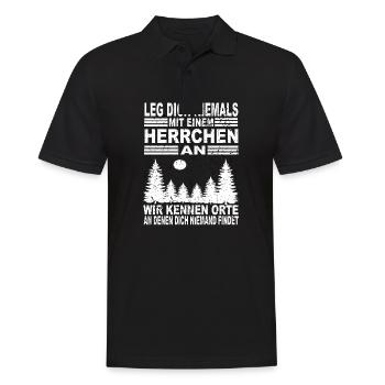 Leg Dich Niemals Mit Einem Herrchen an - Männer Poloshirt - Schwarz - Vorne - Kai (181cm)