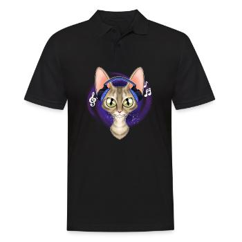 Cute Devon Rex Cat I Music Lover I Headphones - Männer Poloshirt - Schwarz - Vorne - Kai (181cm)