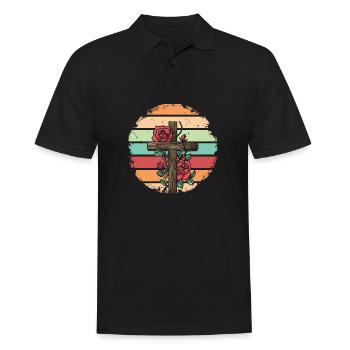Retro Vintage Rose Cross Design - Men's Polo Shirt - black - Front - Kai (181cm)