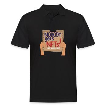 Hold Up Sign Nobody gets NFTs Shirt - Männer Poloshirt - Schwarz - Vorne - Kai (181cm)
