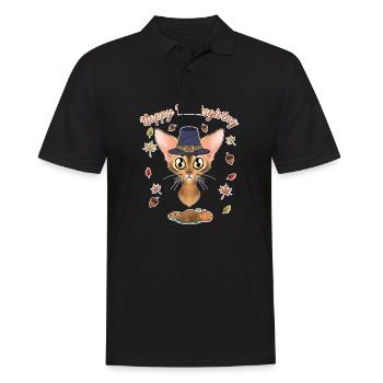 Amoureux des chats abyssins I Joyeux Thanksgiving - Polo Homme - noir - Devant - Kai (181cm)