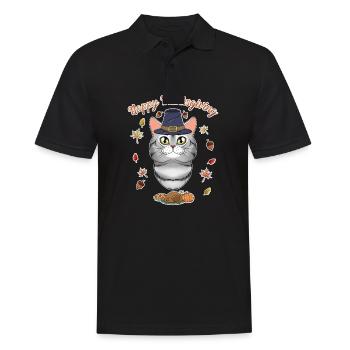 American Shorthair Cat Lover I Happy Thanksgiving - Polo Homme - noir - Devant - Kai (181cm)