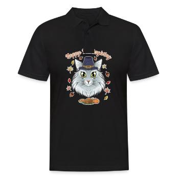 Amoureux des chats de la forêt norvégienne I Joyeux Thanksgiving - Polo Homme - noir - Devant - Kai (181cm)