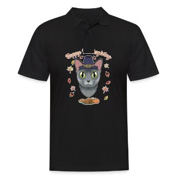 Russian Blue Cat Lover I Happy Thanksgiving - Männer Poloshirt - Schwarz - Vorne - Kai (181cm)