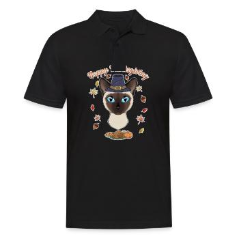 Amoureux des chats siamois I Happy Thanksgiving - Polo Homme - noir - Devant - Kai (181cm)