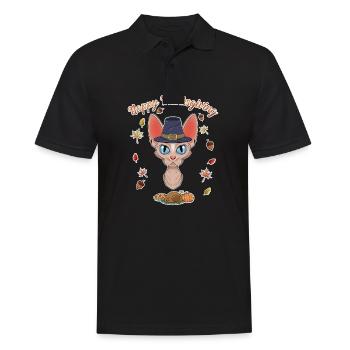 Sphynx Cat Lover I Happy Thanksgiving - Männer Poloshirt - Schwarz - Vorne - Kai (181cm)