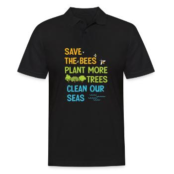 Save The Bees Plant More Trees Clean Seas - Polo Homme - noir - Devant - Kai (181cm)