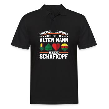 Unterschätze niemals einen alten Mann Schafkopf - Männer Poloshirt - Schwarz - Vorne - Kai (181cm)