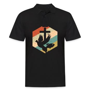 Poisson Pigeon Croisé Jésus Rétro Vintage - Polo Homme - noir - Devant - Kai (181cm)