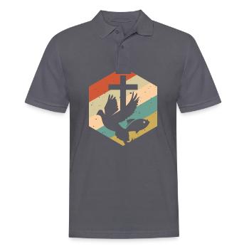 Poisson Pigeon Croisé Jésus Rétro Vintage - Polo Homme - charbon - Devant - Nico (186cm)