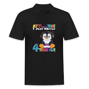 Penguin Anniversaire J’ai maintenant 4 ans - Polo Homme - noir - Devant - Kai (181cm)