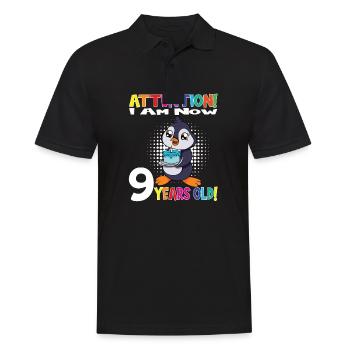 Penguin Birthday I Am Now 9 Years Old - Männer Poloshirt - Schwarz - Vorne - Kai (181cm)