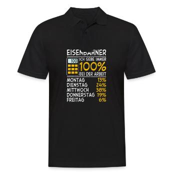 Eisenbahner Ich gebe immer 100% bei der Arbeit - Männer Poloshirt - Schwarz - Vorne - Kai (181cm)