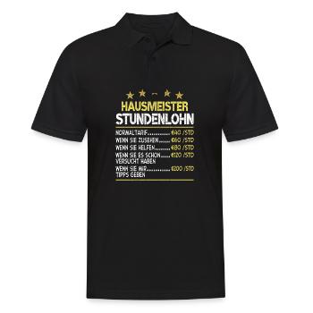 Stundenlohn Hausmeister - Männer Poloshirt - Schwarz - Vorne - Kai (181cm)