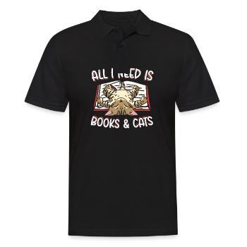 All I Need Is Books And Cats Reader Funny Cats - Men's Polo Shirt - black - Front - Kai (181cm)