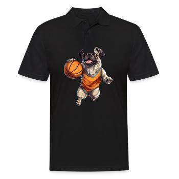 Basketballbegeisterter Mops: Vereint auf dem - Männer Poloshirt - Schwarz - Vorne - Kai (181cm)