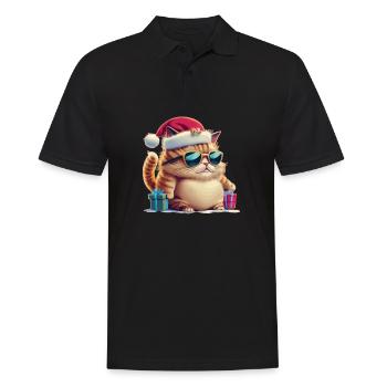 Niedliche Katze Weihnachtsmütze mit Weihnachtsgeschenk - Männer Poloshirt - Schwarz - Vorne - Kai (181cm)