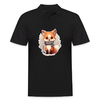 Fuchs im Winterlook - Männer Poloshirt - Schwarz - Vorne - Kai (181cm)