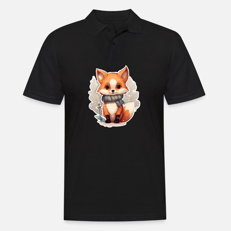 Fuchs im Winterlook - Männer Poloshirt - Schwarz