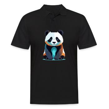 Panda Vektor Kunst mit lebendiger Farbillustration - Männer Poloshirt - Schwarz - Vorne - Kai (181cm)