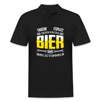 Tausche Arbeitsplatz gegen was zu fummeln - Männer Poloshirt - Schwarz - Vorne - Kai (181cm)