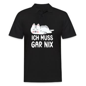 Ich Muss Gar Nichts lustige Katzen Sprüche - Männer Poloshirt - Schwarz - Vorne - Kai (181cm)