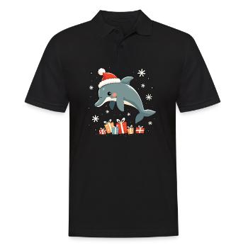 Dauphin au chapeau de Père Noël - Flocons de neige - Polo Homme - noir - Devant - Kai (181cm)