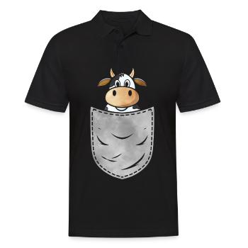 Kuh in der Tasche Tier Brusttasche Kuh Rind - Männer Poloshirt - Schwarz - Vorne - Kai (181cm)