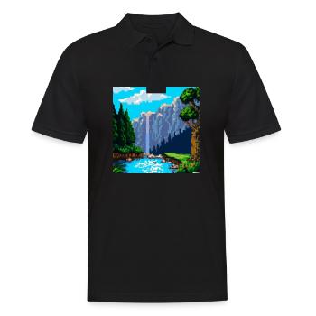 An idyllic landscape in Pixel-Art - Männer Poloshirt - Schwarz - Vorne - Kai (181cm)