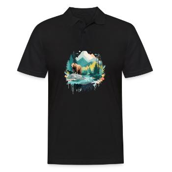 Ours Faune Animal Nature En plein air Aquarelle - Polo Homme - noir - Devant - Kai (181cm)