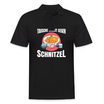 Tausche Arbeit gegen Schnitzel - Männer Poloshirt - Schwarz - Vorne - Kai (181cm)