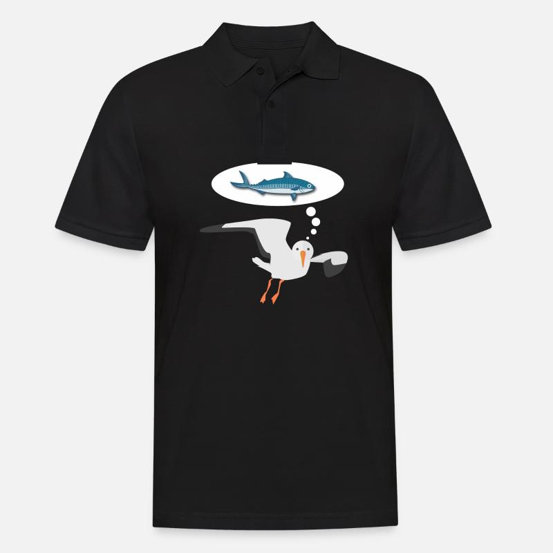 Norwegen: Seemöwe/Seagul Fisk - Männer Poloshirt - Schwarz