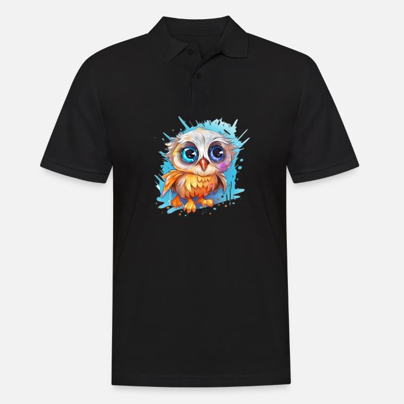 Niedliche Wachsame Eule | Nachtschwärmer Eule - Männer Poloshirt - Schwarz