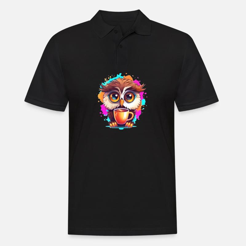 Niedliche Wachsame Eule | Nachtschwärmer Eule - Männer Poloshirt - Schwarz