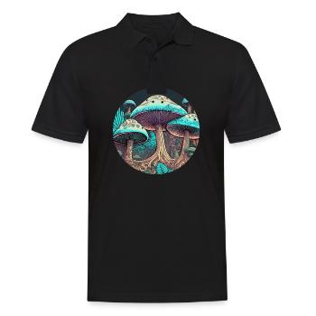 Psychedelischer Pilz-Dschungel - Männer Poloshirt - Schwarz - Vorne - Kai (181cm)
