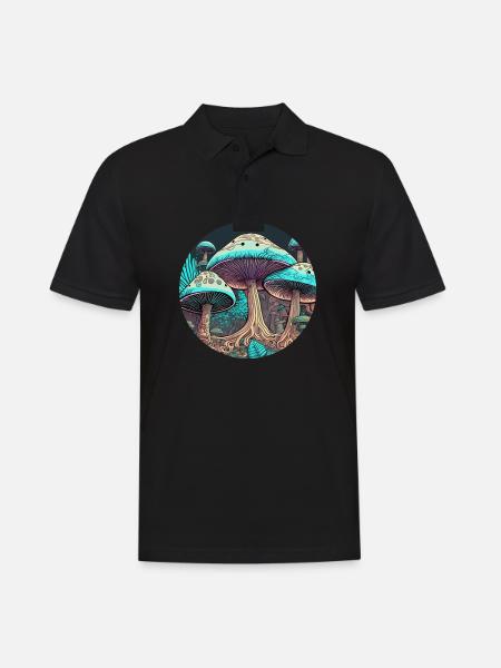 Psychedelischer Pilz-Dschungel - Männer Poloshirt - Schwarz