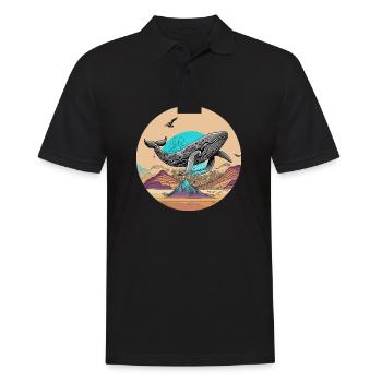 Psychedelische Wüste mit fliegendem Wal - Männer Poloshirt - Schwarz - Vorne - Kai (181cm)
