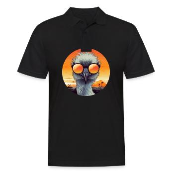 Oiseau frais au coucher du soleil: émeu / autruche avec - Polo Homme - noir - Devant - Kai (181cm)