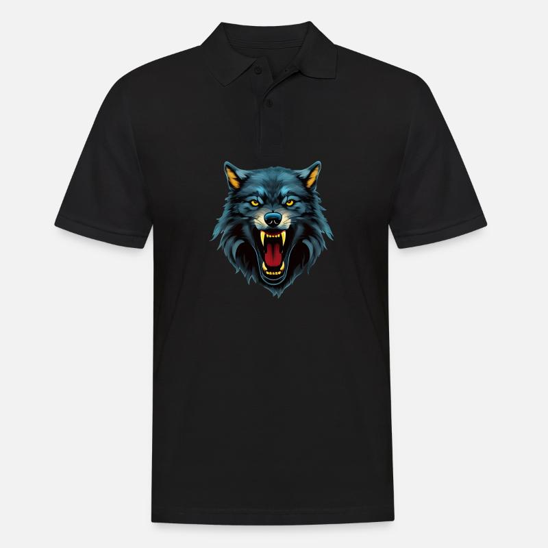 Wolf - Männer Poloshirt - Schwarz