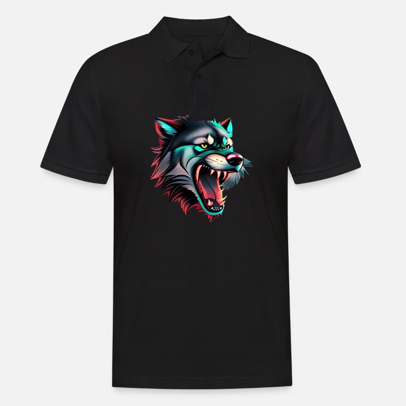 Wolf - Männer Poloshirt - Schwarz