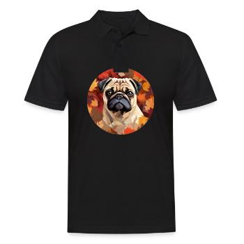 mops hundes im polygon stil mit herbst laub design - Männer Poloshirt - Schwarz - Vorne - Kai (181cm)