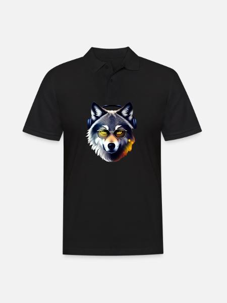 Wolf - Männer Poloshirt - Schwarz