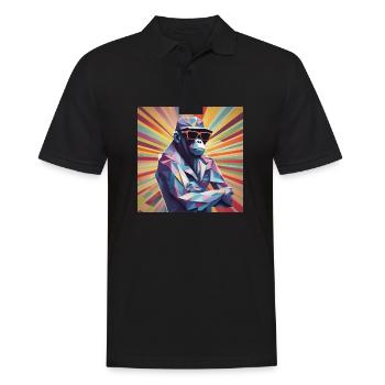 Cooler Affe im faltigen Gewand II - Männer Poloshirt - Schwarz - Vorne - Kai (181cm)