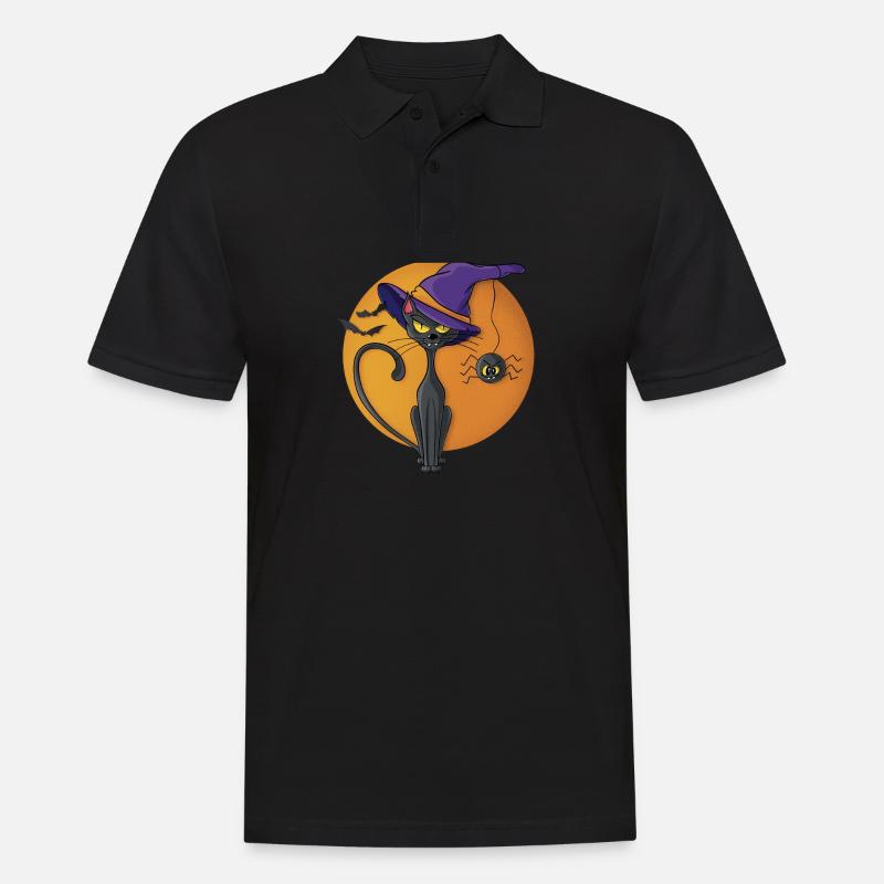Schwarze Katze und Spinne - Männer Poloshirt - Schwarz