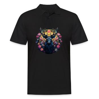 Deer Power Animal & Flowers, Festival du village de chemises traditionnelles - Polo Homme - noir - Devant - Kai (181cm)