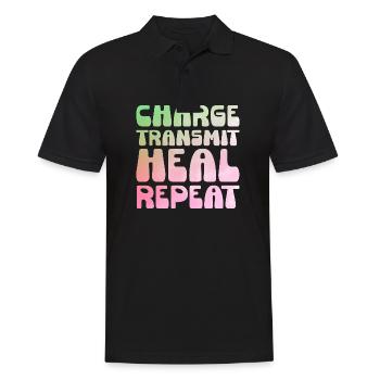 Charge, Transmettre, Guérir, Répéter, Guérisseur spirituel, Reiki - Polo Homme - noir - Devant - Kai (181cm)