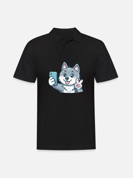 Der süße Selfiewolf - Männer Poloshirt - Schwarz