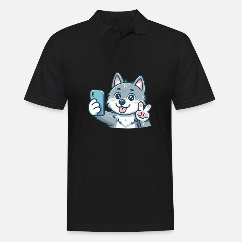 Der süße Selfiewolf - Männer Poloshirt - Schwarz