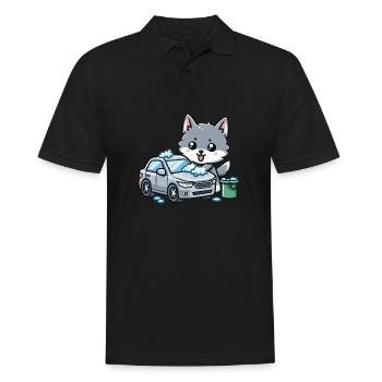 Un loup mignon lave une voiture - Polo Homme - noir - Devant - Kai (181cm)