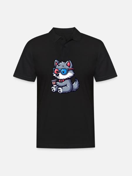 Ulv med hurtige briller og kaffe - Herre poloshirt - sort